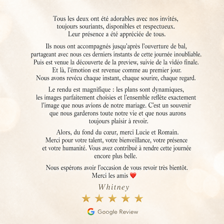 Témoignage client Di Angelo Prod vidéaste mariage Rhône-Alpes